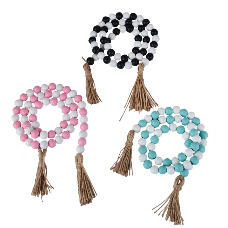 

Hot Sale Colorful Wood Bead Tassels Garland Hanging Pendant For Home Decoration