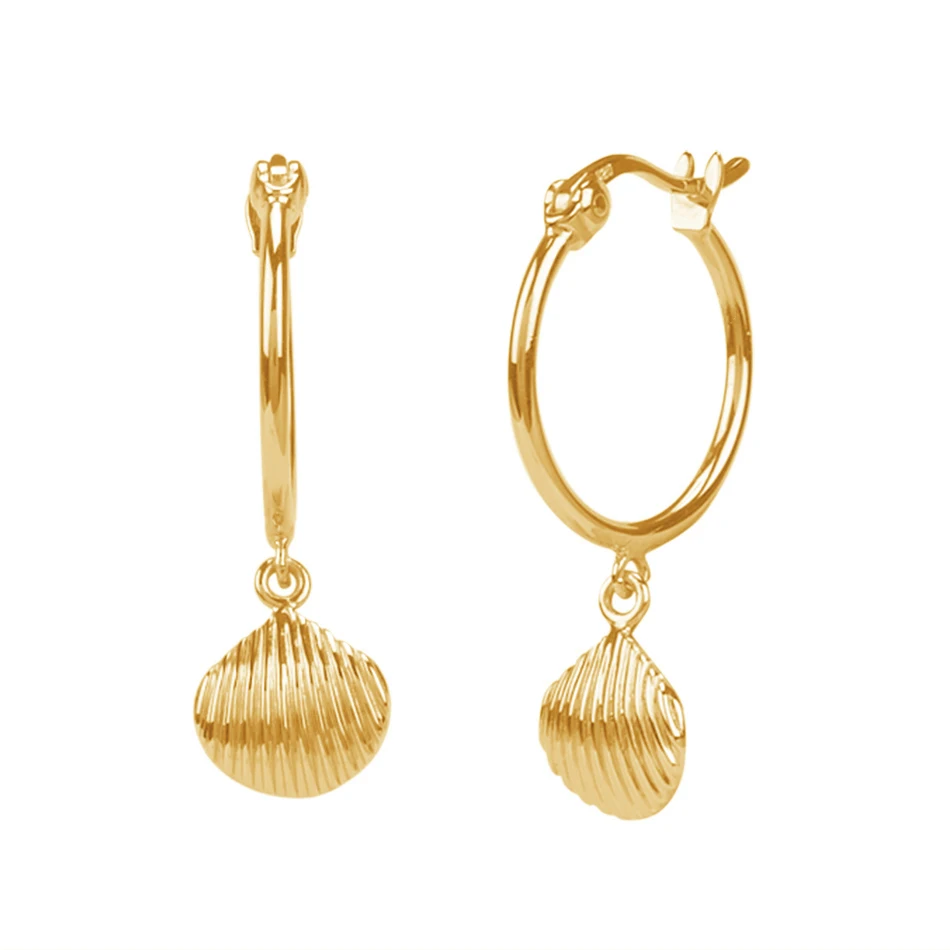

high quality 18k gold plated women jewelry hoop earrings 925 sterling silver striped shell drop earrings