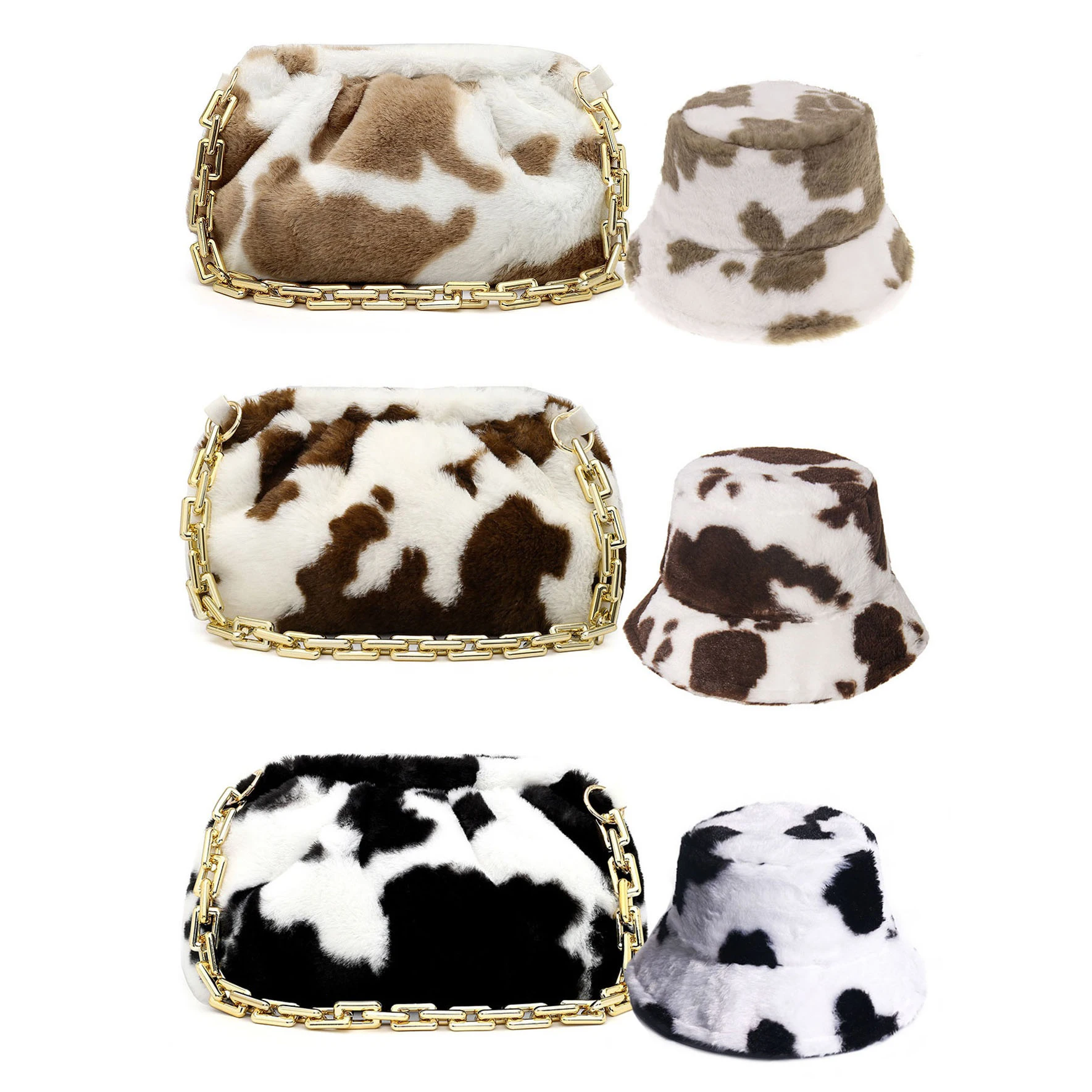 

Fall Winter Designer Fashionable Fur Handbags and Hat Sets Luxury Women Purses Handbags for Women Ladies 2021, 5colors