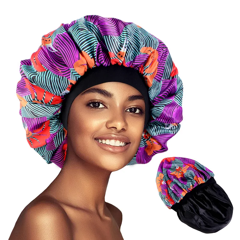 

Luxury Ankara Pattern Large Size Double Layer Printing Bonnets Satin African Print Sleep Bonnets for Women