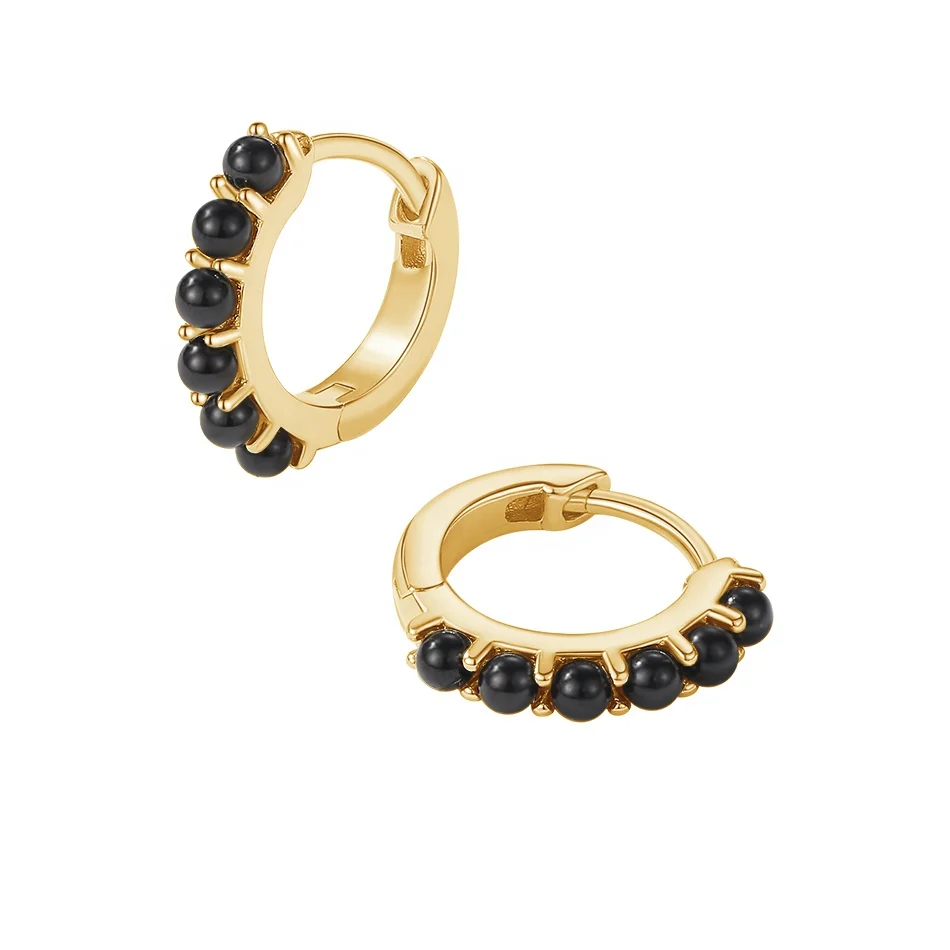 

nagosa minimalist jewelry 18k gold vermeil 925 sterling silver black agate huggie hoop earrings for women