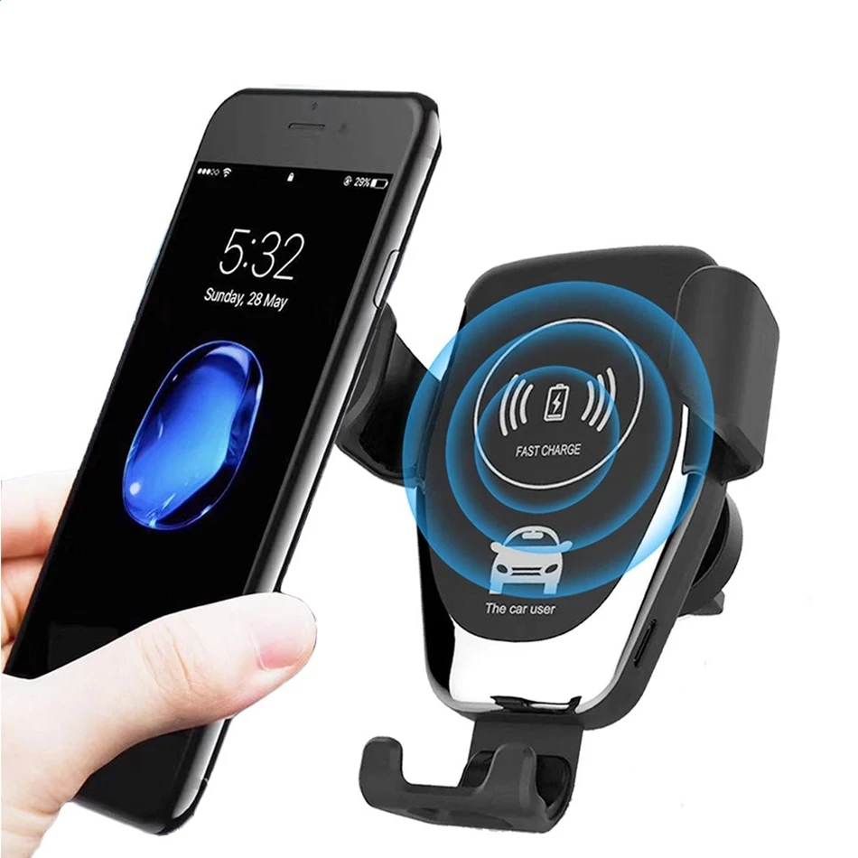 

Qi Gravity Wireless Car Charger 10W Air Vent Mount Q12 Fast Charge Car Phone Holder for iPhone X/Xs/ 8/ 8Plus, White black