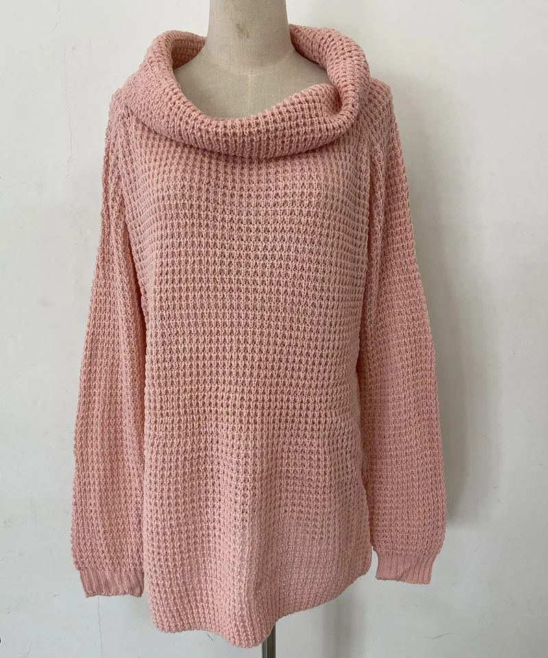 

B53707A Europe style lady fashion off the shoulder pure color loose knit sweater