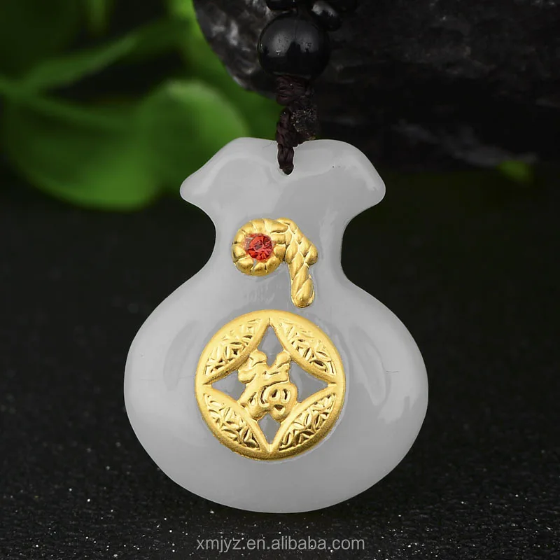 

Certified 3D Gold Inlaid Jade Hetian Jade Inlaid Gold Pure Gold Thickened Hetian Jade Gemstone Ingot Blessing Pendant Wholesale