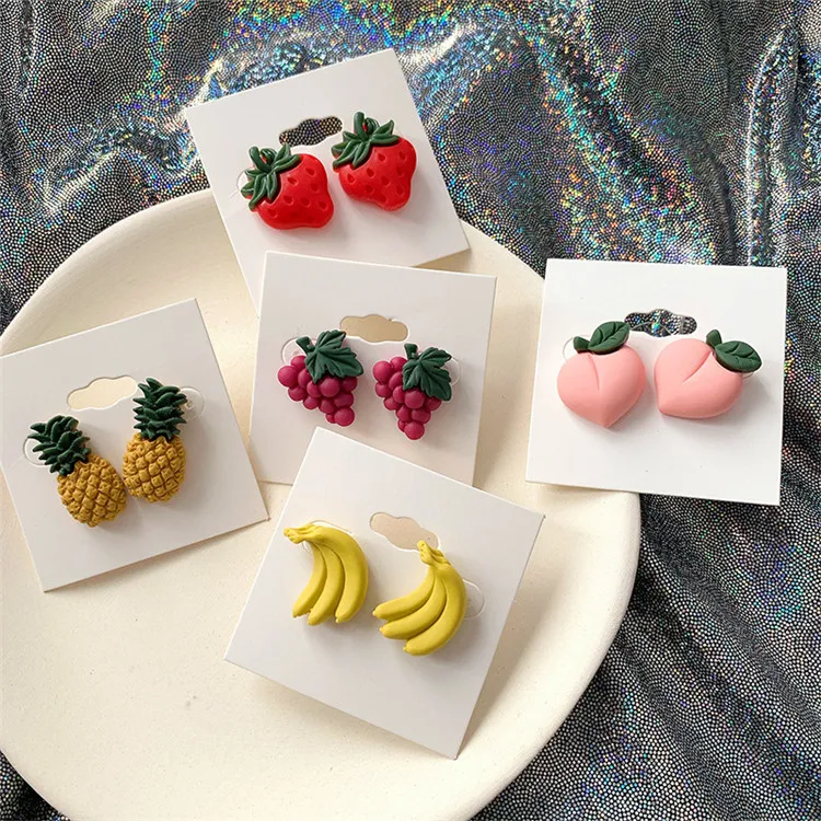 

Colorful Summer Lovely Fruit Party Ear Nail Net Red Stereo Strawberry Pineapple Earrings