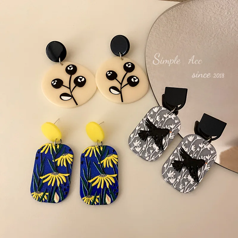 

fashion trendy flower acrylic drop earrings