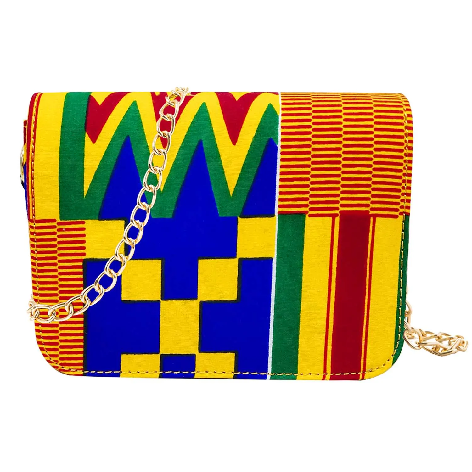 

African Vintage Wax Fabric Handbag Stylish Gold Chain Fahion Women Ankara Kente Women Hand Bag, Customized