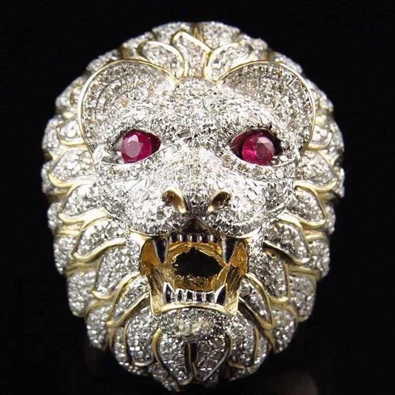 

2019 wish ebay Amazon hot sale metal simple fashion inlaid red eye lion men's ring