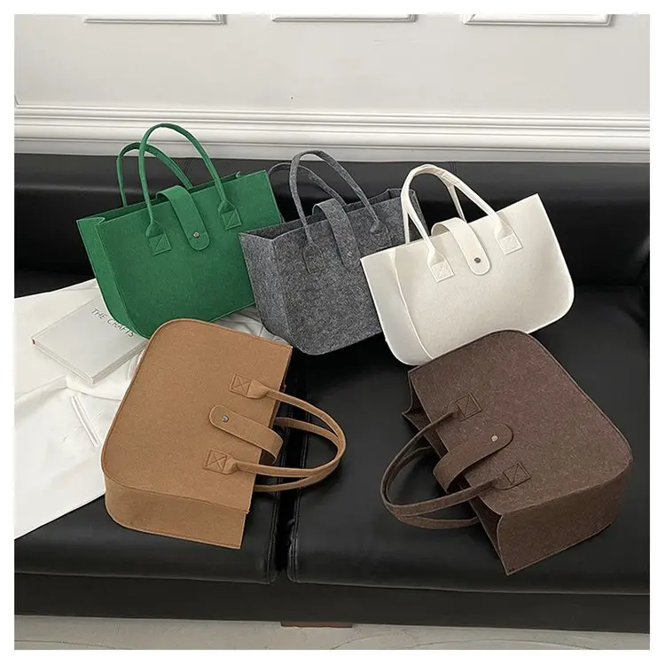 

New Fashion Woman Shoulder Storage Handbag Ladies Shopping Purse Pouch Large Capacity Felt Totes Bag, 5 colors