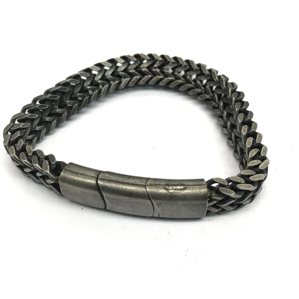 

old school Chunky Flat antique black grey Stainless Steel Cuban Link Chain Bracelet, Dirty black