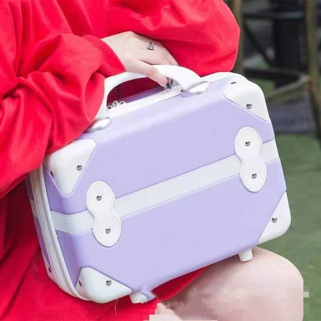 

TCB-8C257C 14 Inch ABS Retro Travel Makeup Suitcase Vintage Cosmetic Case Bag for Woman, As picture or customized