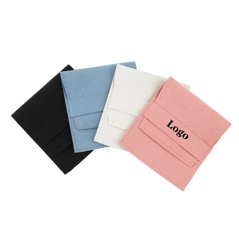 

Custom Logo Jewellery Packaging Suede Bags Folded Velvet Small Envelope Flap Microfiber Jewelry Pouch, Customized