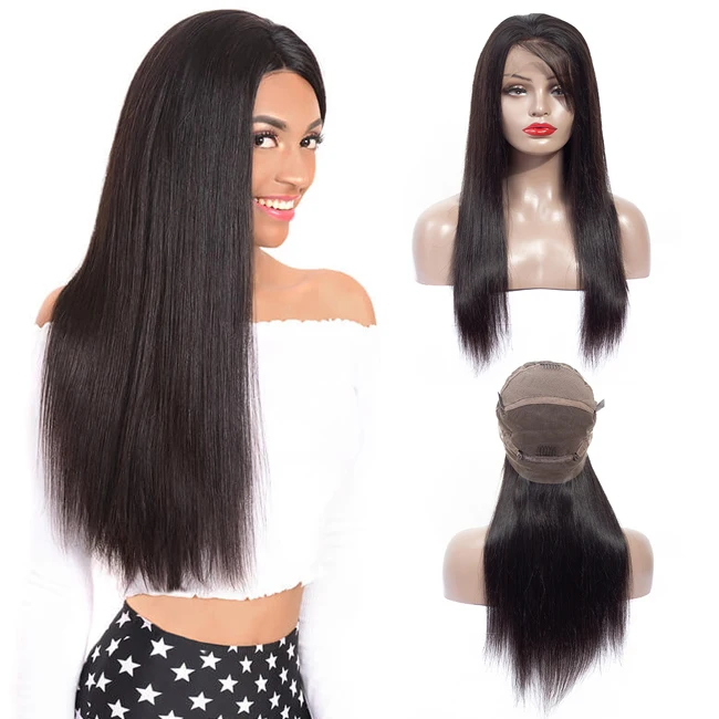 

Full Lace Wig Brazilian Human Hair Full Cuticle Brazilian Virgin Hair Glueless Full Lace Wig with baby hair Silky Straight Wave, Natural color lace wig