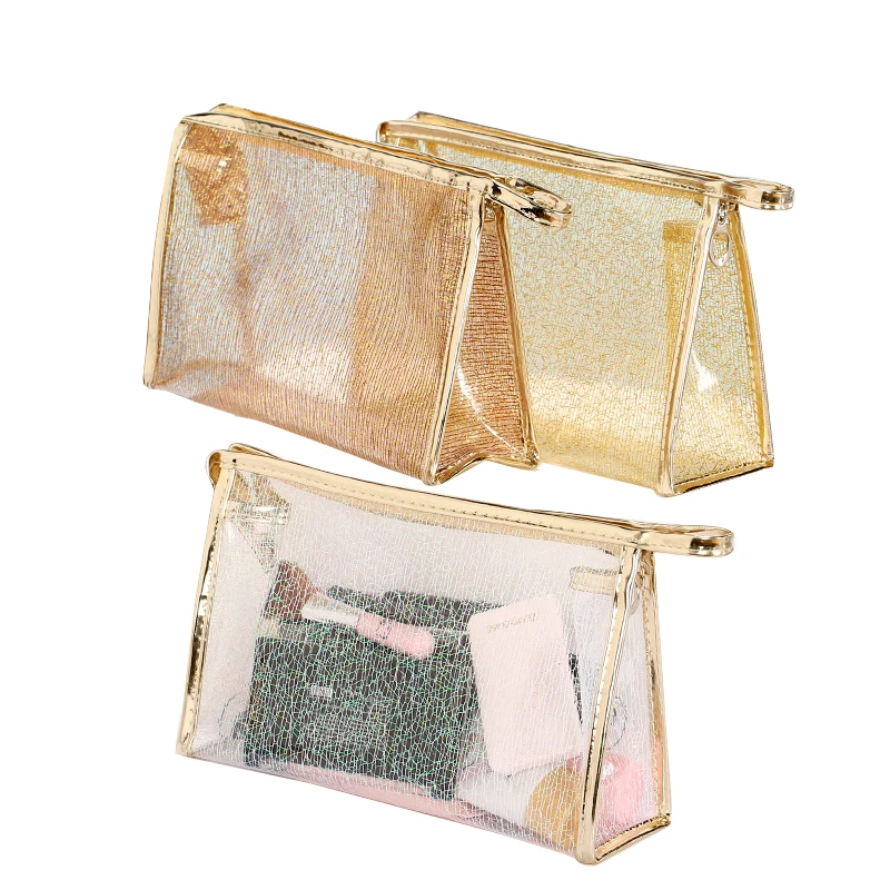 

Transparent Small Portable Makeup Pouch Travel Gold Wire Cosmetic Bag