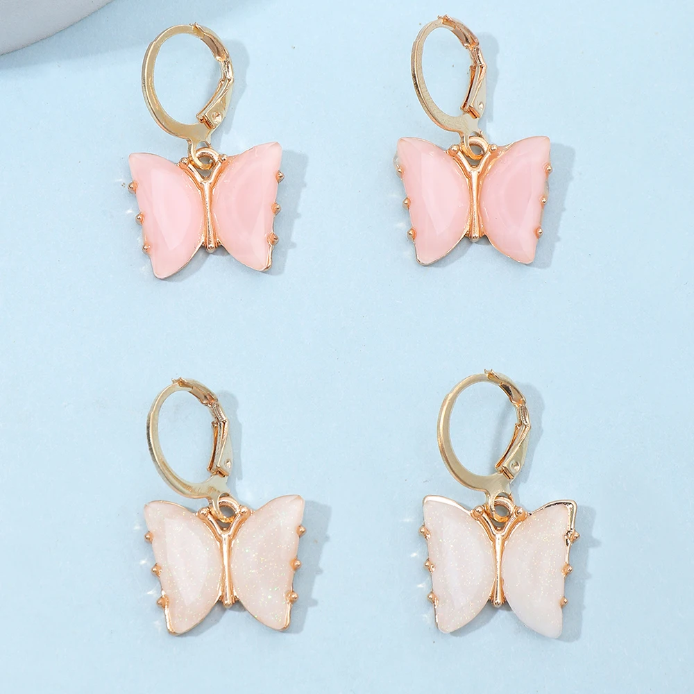 

YSE215 Wholesale Fashion White And Pink Crystal Butterfly Earring Butterfly Drop Earring For Girls