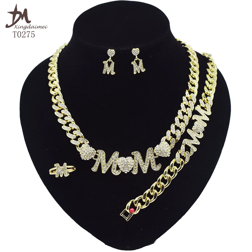 

T0275 Mom Gift high quality 18K gold-plated Cuban chain MOM jewelry set