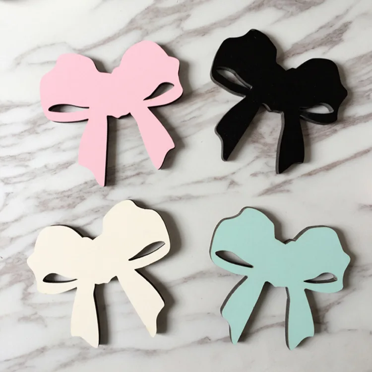 

Kids Room Decor Wooden Hanging Clothes Hooks Bowknot Coat Clothes Wood Sticker Wall Hook