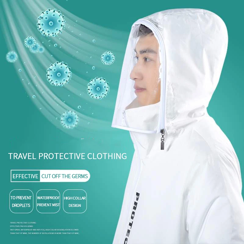 

Civil Epidemic Prevention Suit Breathable Dustproof Spray Proof Travel Protective Clothing Airplane Isolation Suit With Mask, White