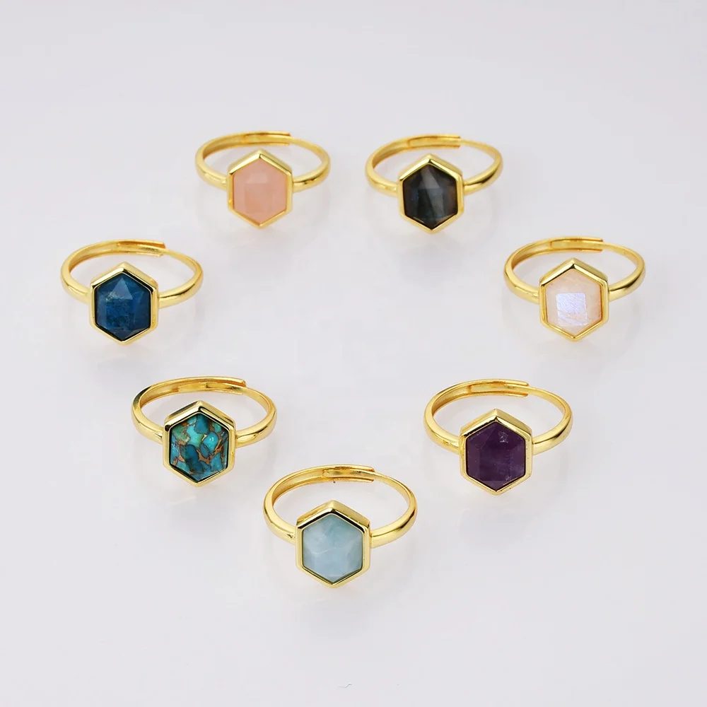 

SS214 Gold Plated Adjustable 925 Sterling Silver Gemstone rings natural stone jewelry women