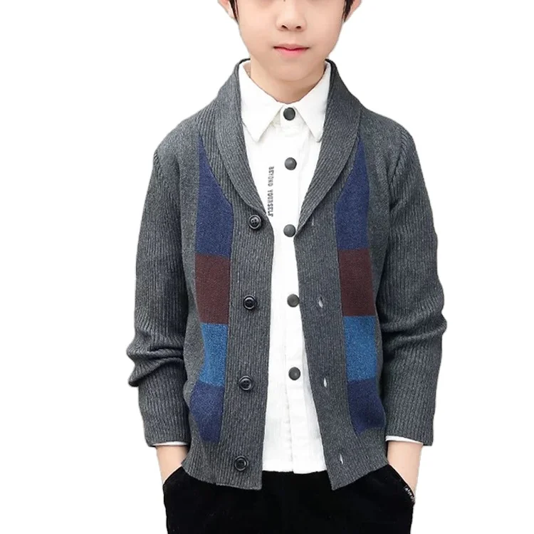 

Spring and Autumn Color Block Cotton Knit Cardigan Children