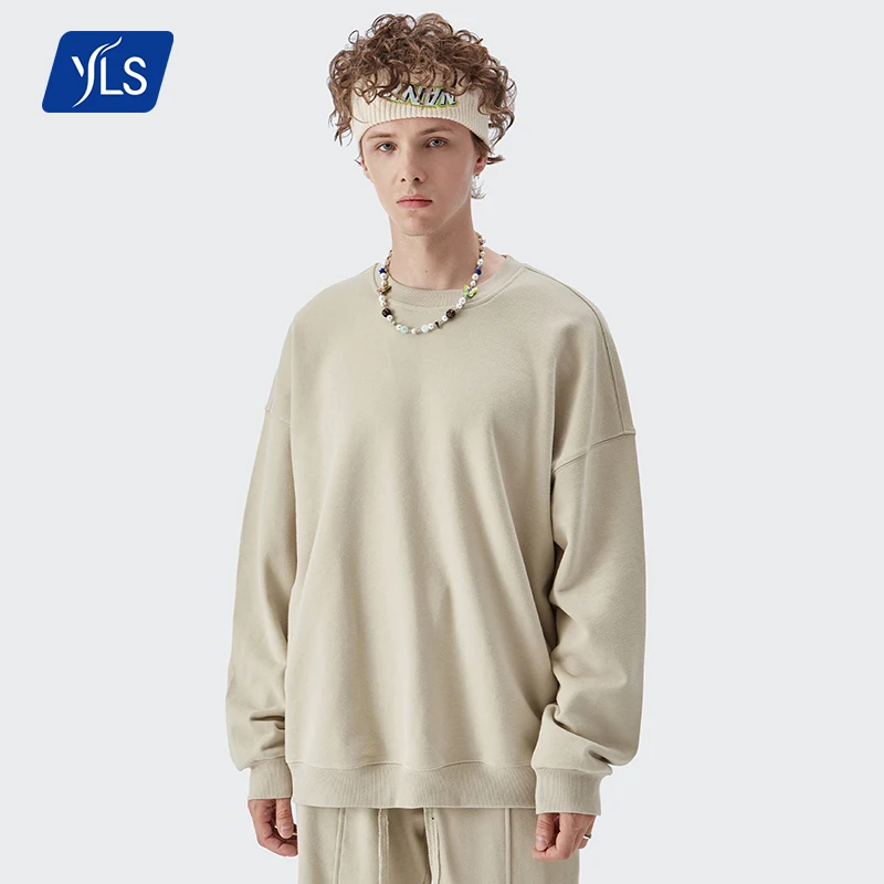 YLS Wholesale Designs Heavyweight 460Gsm French Terry Crewneck 100% Cotton Plus Size  Blank Mens Sweatshirts