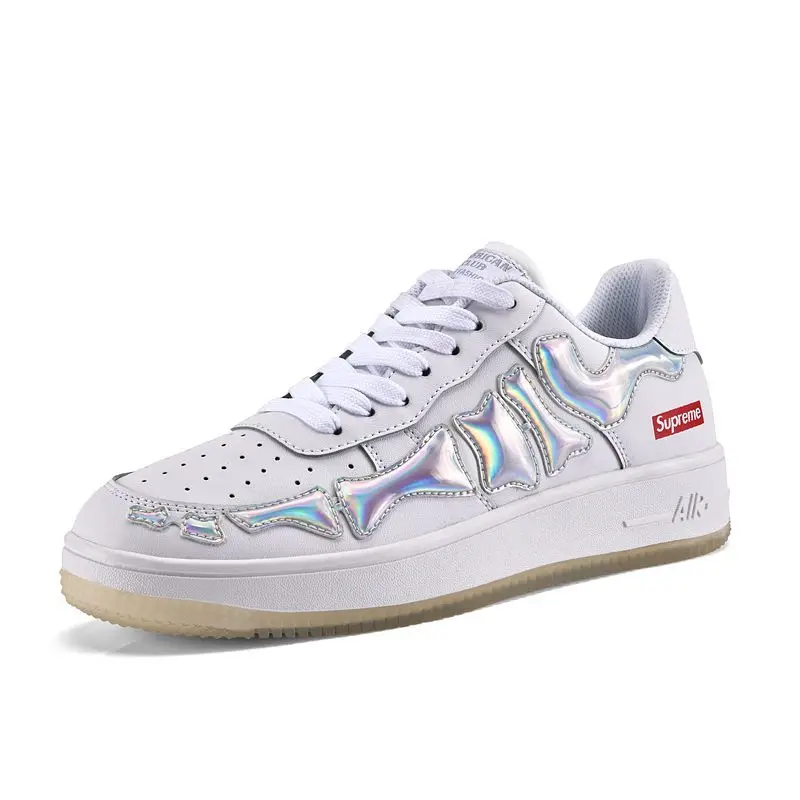 

Autumn and winter sports men's shoes all-match casual shoes men's low-top sneakers running white shoes, Silver/white black/black