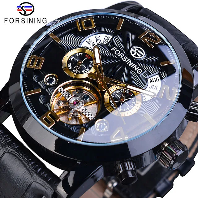 

Top Brand Luxury Forsining Watches Men Wrist Black Golden Clock Multi Function Display Mens Automatic Mechanical Watches reloj