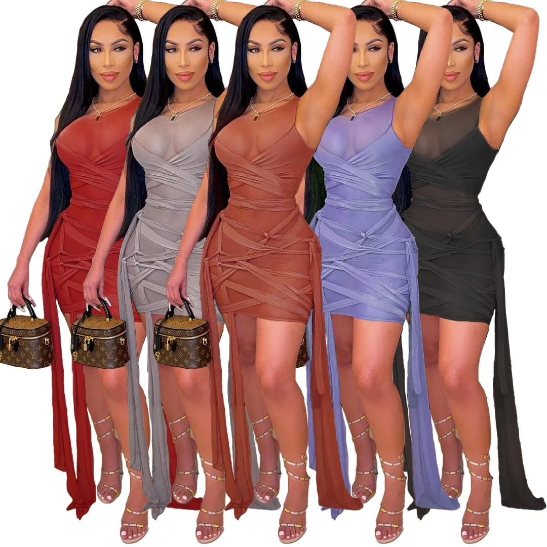 

MT365-8901 2021 ladies sexy high stretch see-through mesh dress nightclub dress