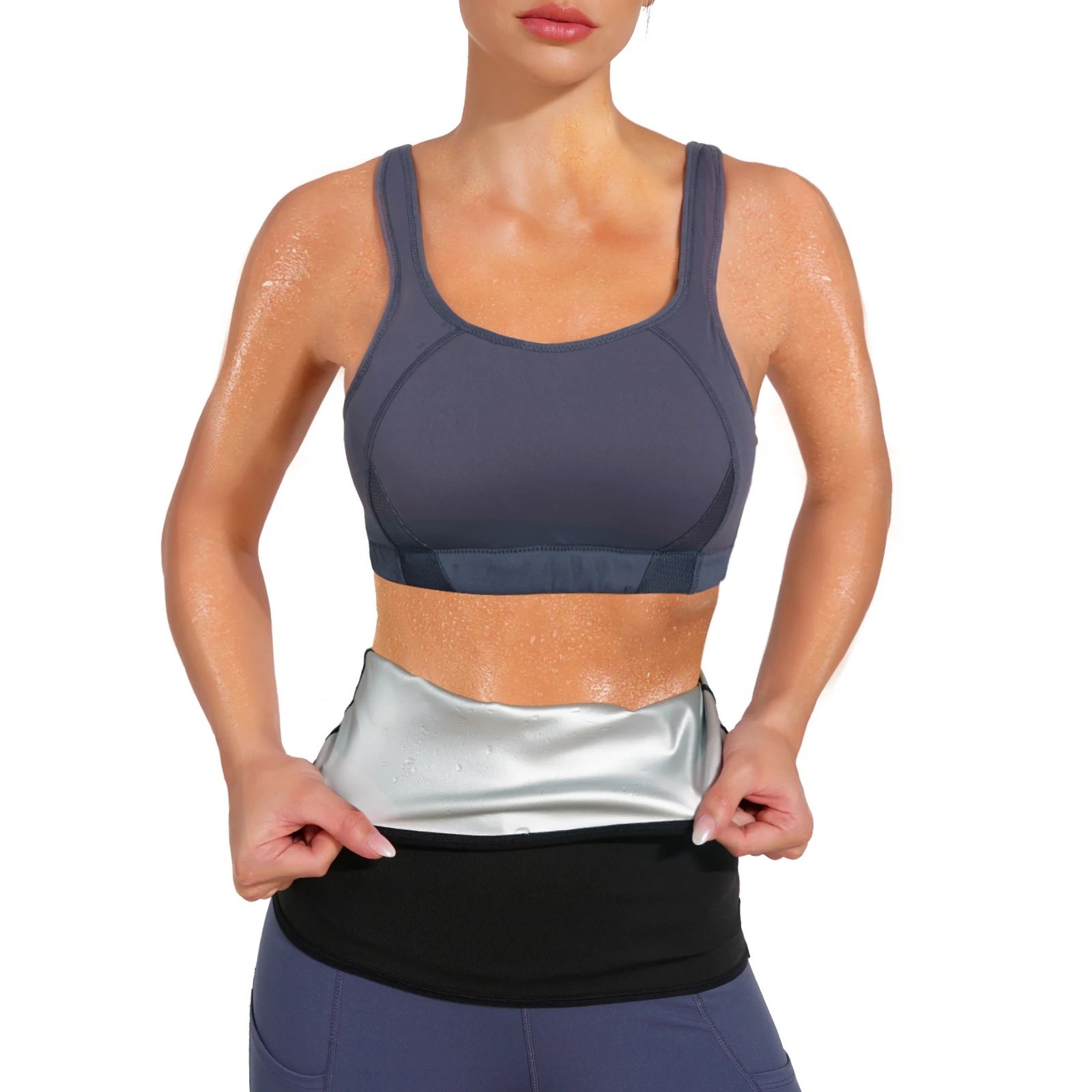 

Custom Logo Sweat Wraps Belly Bands Waist Trimmer Sauna Slimming Belt Sweat Waist Trainer Exercise Slim Silver Sweat Belt