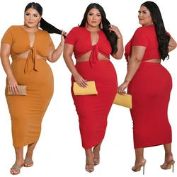 fashion solid color two piece set 2021 summer short sleeve two piece short skirt set