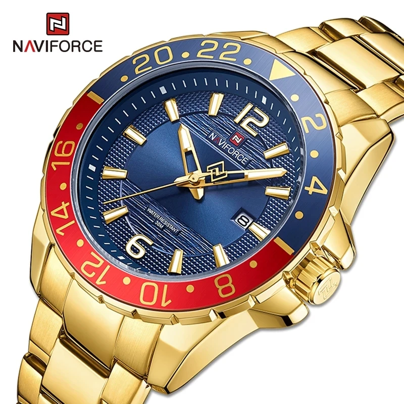 

NAVIFORCE 9192 Watch Logo Luxury Date Stainless Steel Men's Watches Waterproof Casual Male Quartz Men Wrist Clock Dropshipping, 5-colors