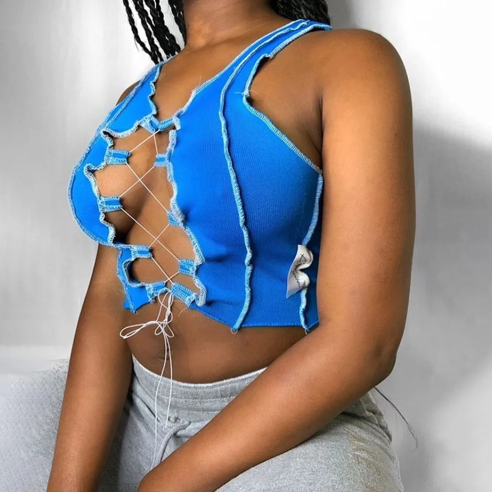 

Sexy Hollow Out Bandage Crop Top Tight Vest T-shirt and Tie Dye Halter Shirt Two Style Tops Shirts for Fashion Women Summer Tops