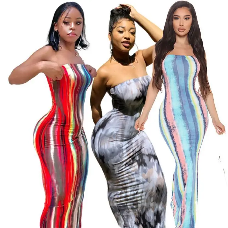 

MISSMOEN Hot Onsale Strapless Stripe Women Clothes 2021 Woman Summer Long Elegant Casual Dress