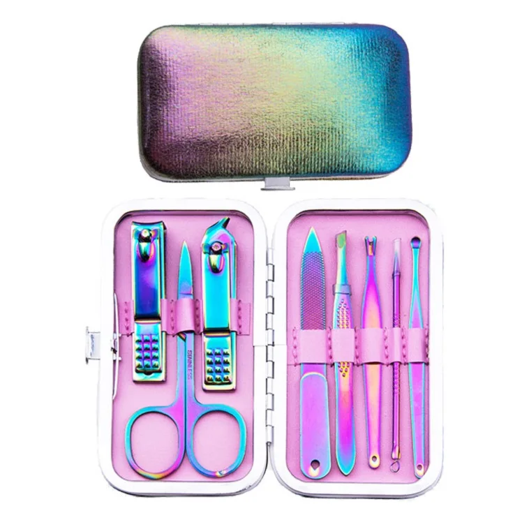 

Amazon Rainbow Titanium Mini 8Pcs Beauty Nail Clippers Set Nail Care Tools Set Manicure Pedicure Grooming Kit For Girls Gift