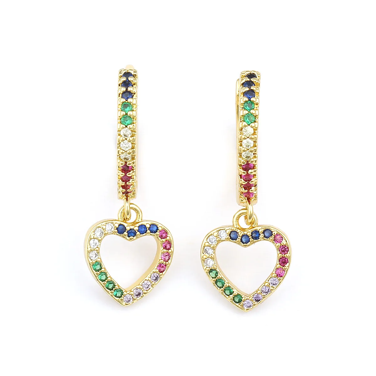 

All-match Fashion Earrings Color Diamond Heart Shape Pendent Jewelry Earrings Rhinestone Hoop Earring Decorations For Women, Rainbow colors