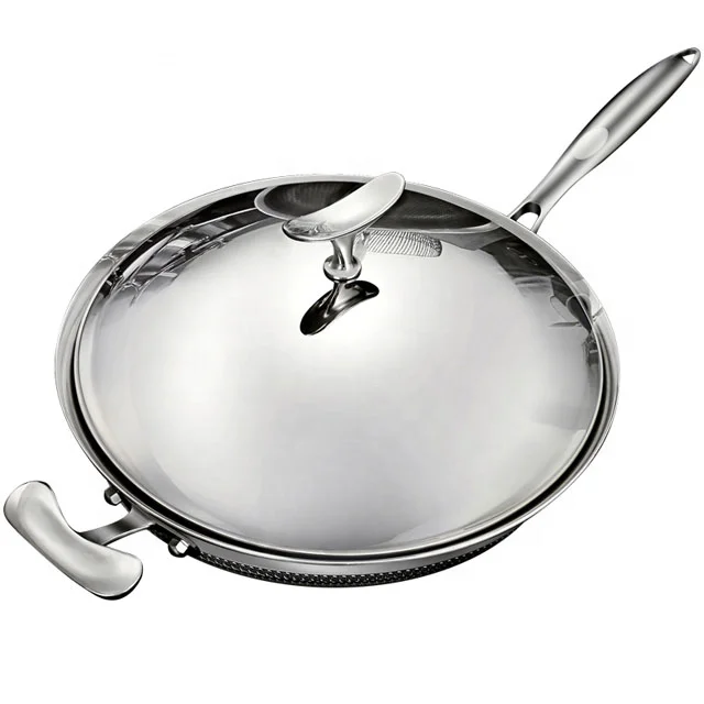 

Factory Outlet nonstick cookware Stainless Steel Handle No Coating Round Bottom Wok Pan Cover Metal Stove Pcs