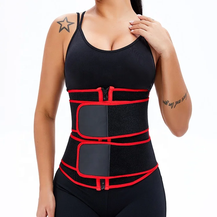 

2021 New Design Detachable Two Straps Zipper Waist Trainer Corset Waist Cincher Trimmer Belt, Red