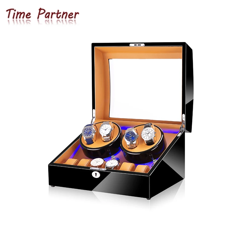

Time partner luxury automatic rotation leather wood watch winder storage display box watch case, Customized