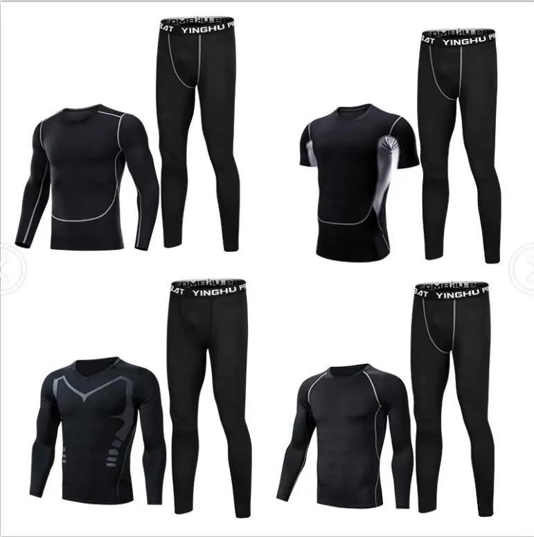 

Wholesale 2 Pieces GYM Sports wear Set Men Slim Fit Running Training Tights Compression Fitness Suit, Black