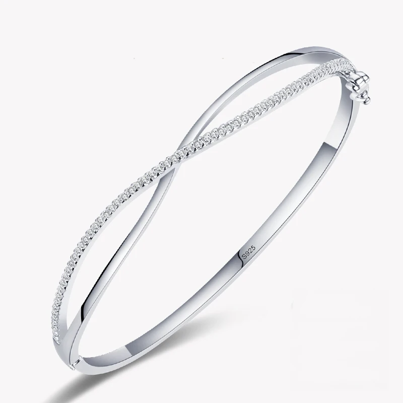 

MINHIN New Arrival 925 Sterling Silver Simple Clear Zircon Bracelets Interwoven Line Bracelets For Women Statement Jewelry Gift