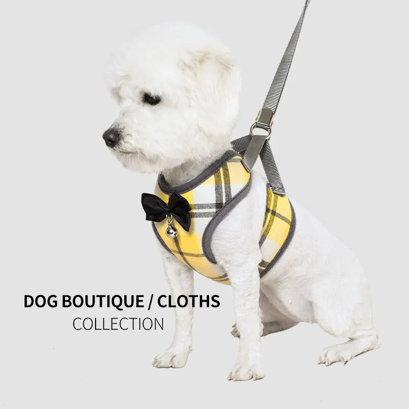 

Pet Outdoor Lattice Pattern Traction Rope Small Dogs And Cats Mesh Breathable Vest-style Chest Harness Traction Rope Set, As same picture