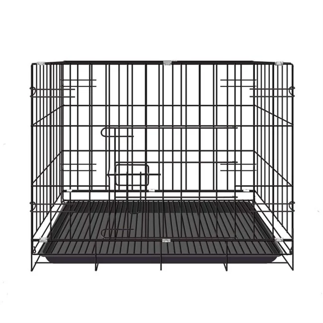 

Pet Cage Two Door Stainless Steel Folding Dog Cat Pet Small Cage with Wheels, Black