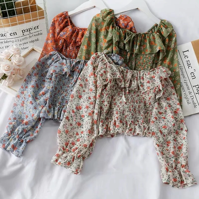 

Free shipping Wholesale low price Women clothes Korea Fashion design lady chiffon printed blouse top OC376, Mix