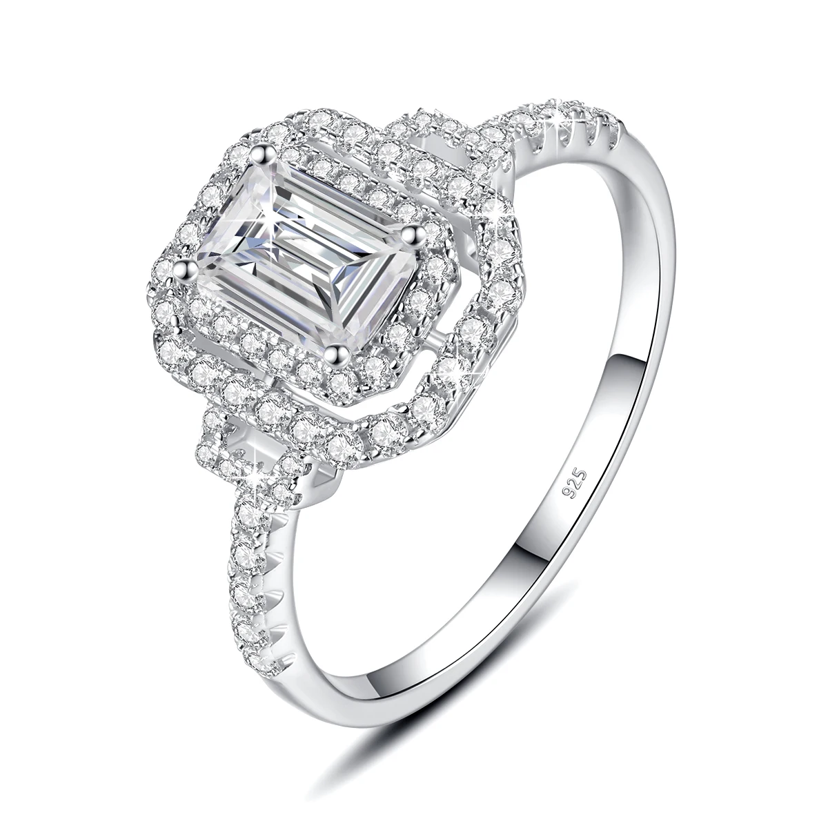 

High quality diamond engagement wedding halo 925 rings woman fine jewelry 1 carat emerald cut moissanite ring