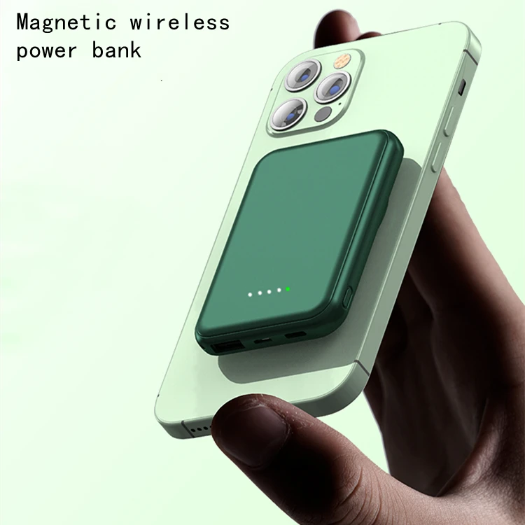 

Factory wholesale wireless charging power bank small mini portable charger magnetic wireless power bank, Black+green+white+pink