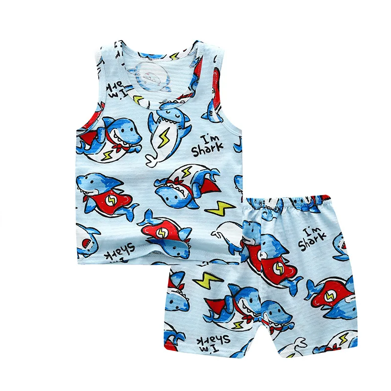 

Children's pajamas suit vest light casual sleeveless pajamas children's T-shirt set short-sleeved shorts, 10color