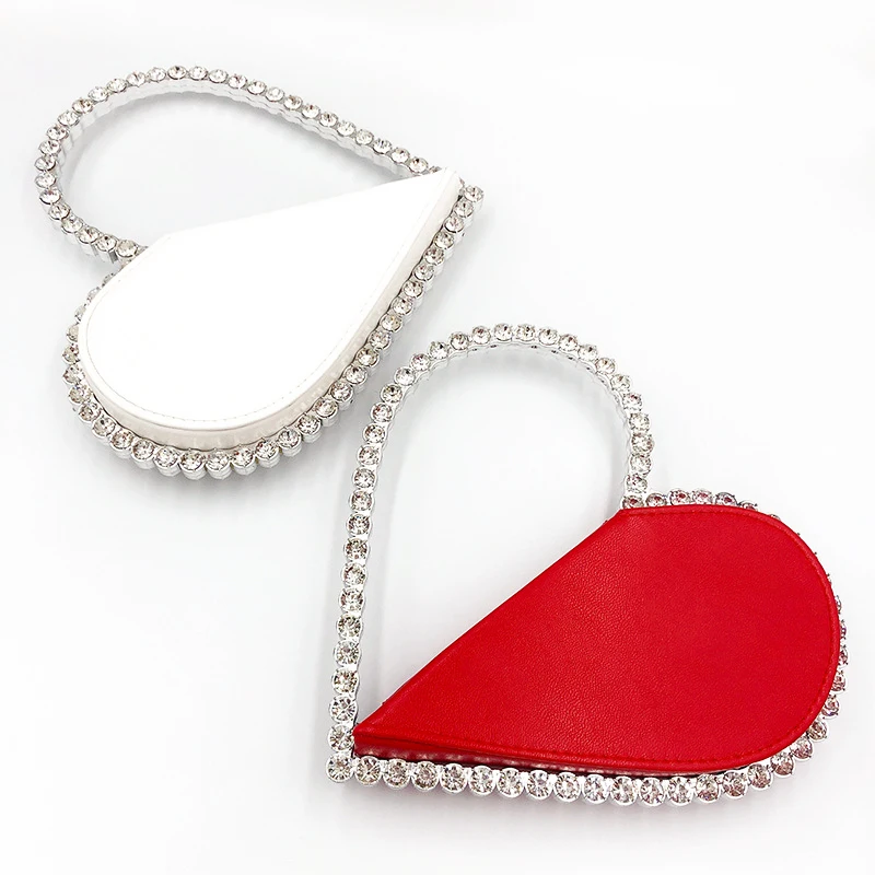 

Ins Fashionable Diamonds PU Leather Handbags & Zipper Acrylic Heart Shape Purse Women's Evening Hand Bags