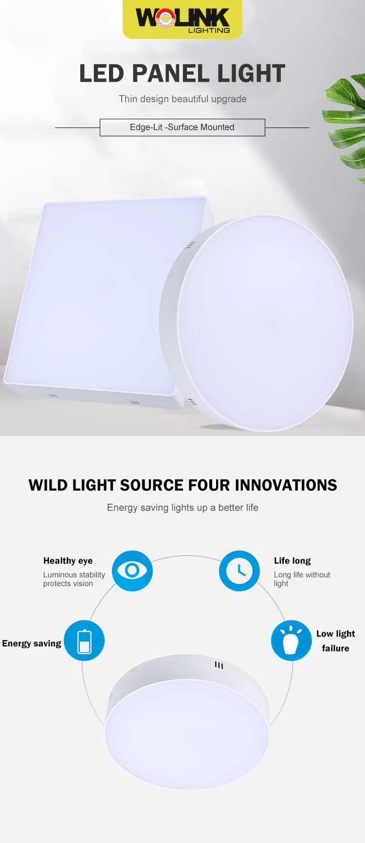 Saving energy frameless surface mount round square 8watt 15watt 22watt led panel light