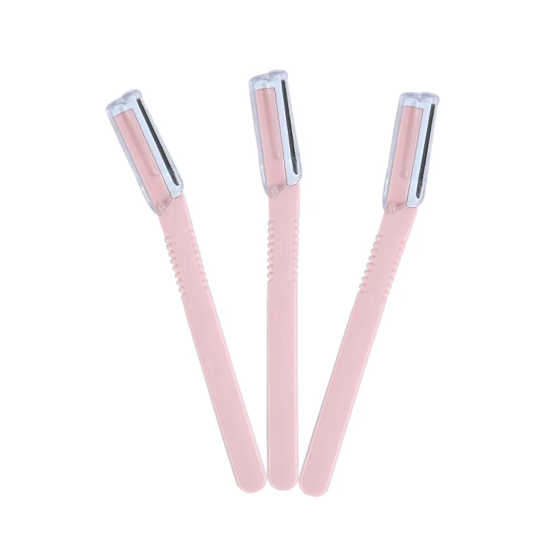 

3pcs Hot Sale Female Facial Eyebrow Hair Remover Razor Knife Eyebrow Trimmer Shaper Shaver With Cover For Women, Pink