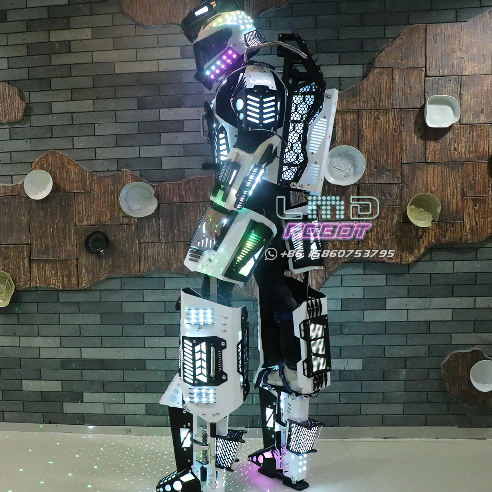 

Free Shipping LMD Giant Plastic Stilts Walker Traje de Robot Led Costume with Battery Kryoman Event Performance Props